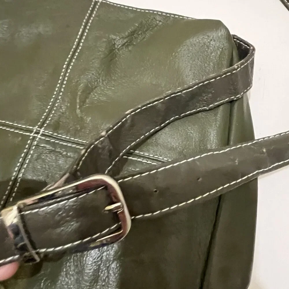 Montreal Geniune Leather Gray Crossbody Bag Purse Front Pockets Boho Hobo 12X11